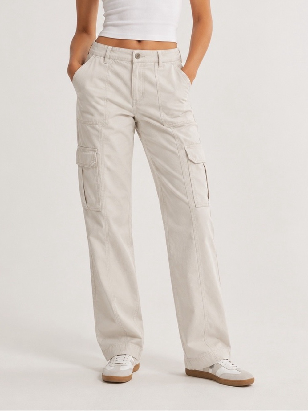 Abercrombie & Fitch Woman Cream High Rise Wide Cargo Utility Pants US29 Y2K